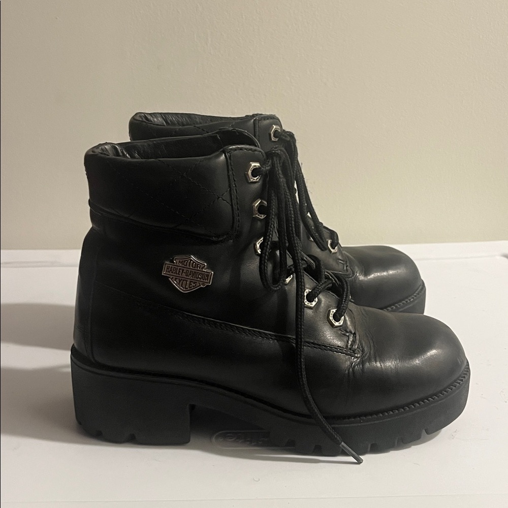 Black Lace-Up HARLEY DAVIDSON COMBAT BOOTS - Picture 2 of 7